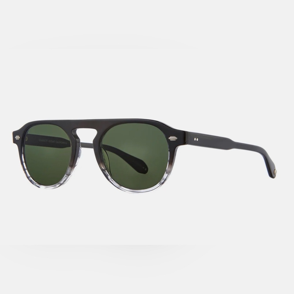Garrett Leight Black to Clear Gradient Frame Sunglasses with Green Lenses